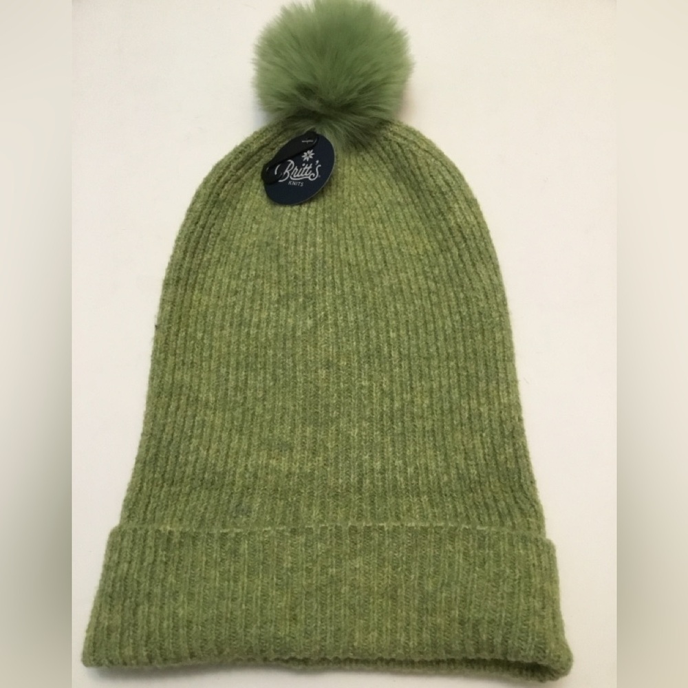 Britt’S Knits Green Pom Pom Beanie